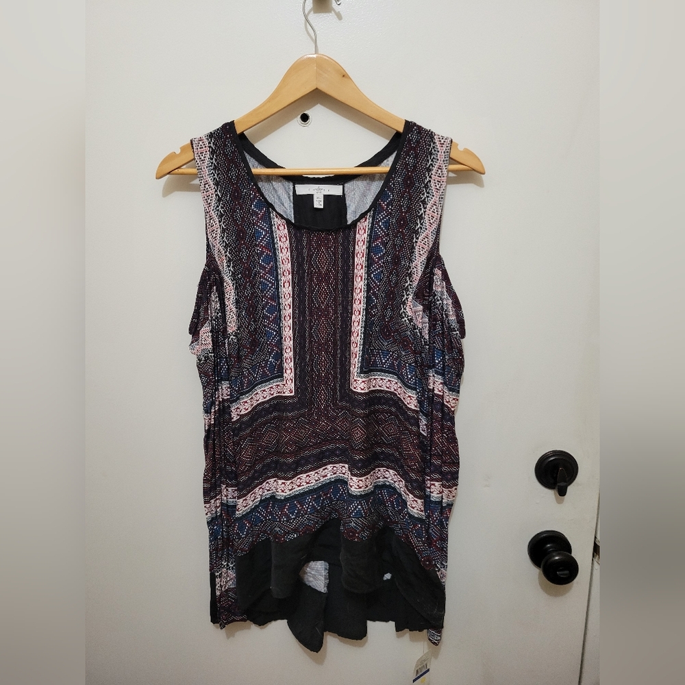 Fever Multicolor Geometric Cold Shouldered Long Sleeve Top - Size XL